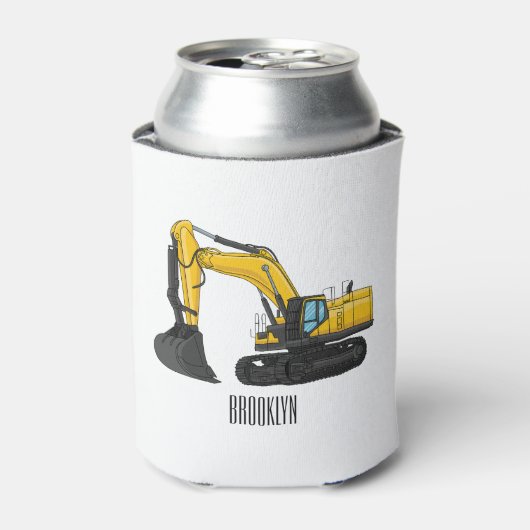 クローラー掘削機の漫画イラストレーション 缶クーラー (缶正面)