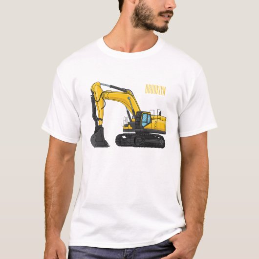 クローラー掘削機の漫画イラストレーション Tシャツ (正面)