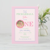 クロールウォークピックボールテーマピンクミント1st誕生日 招待状 (スタンド正面)