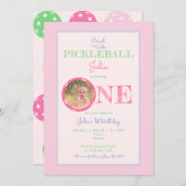クロールウォークピックボールテーマピンクミント1st誕生日 招待状 (正面/裏面)