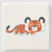 クロール石コースターの上の可愛い漫画の虎 ストーンコースター (正面)