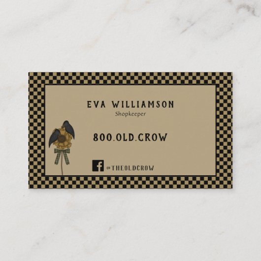 クロー初期のカントリーの木工芸品の名刺 名刺 (裏面)