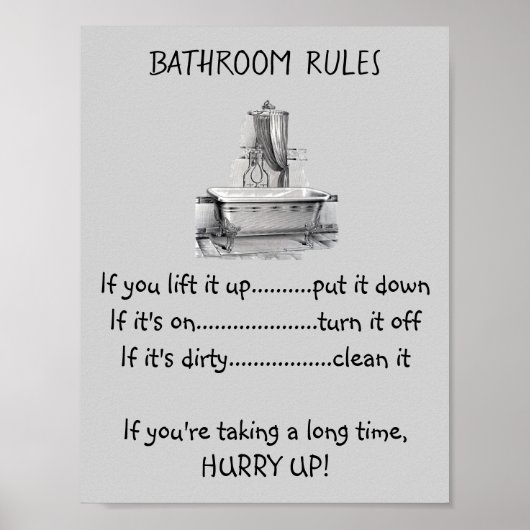 クロー足バスタブ浴室ルール ポスター (正面)