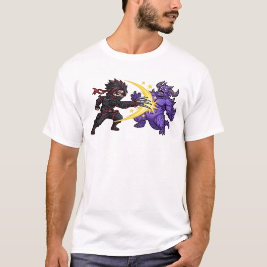 クロー・ストライク・忍者VSモンスター・チビ・アニメRPGゲーム Tシャツ (正面)