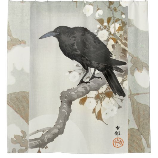 クロ コソン 日本 鳥 クロ シャワーカーテン (正面)