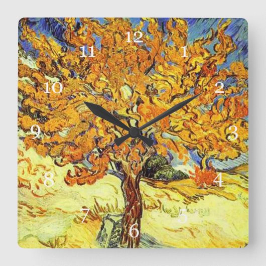 クワの木ビンセント·ヴァン·ゴッホ。ヴィンテージ芸術 スクエア壁時計 (正面)