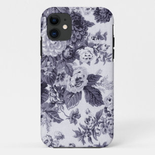 クワの青いヴィンテージの花のToileの生地No.3 iPhone 11 ケース
