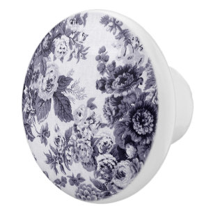 クワの青い紫色のヴィンテージ花のToile No.3 セラミックノブ