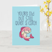 クワイエットアキャッチかわいい魚釣りパンおもしろい誕生日 カード (黄色い花)