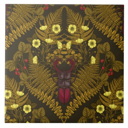 クワガタとシダ タイル (正面)