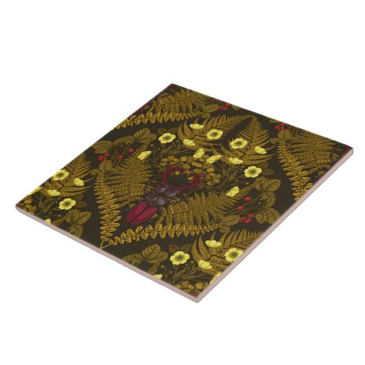 クワガタとシダ タイル (側面)