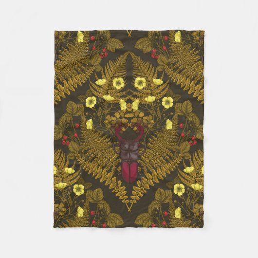 クワガタとシダ フリースブランケット (正面)