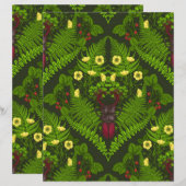 クワガタとシダ、緑葉の花 (正面/裏面)