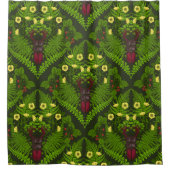 クワガタとシダ、緑葉の花 シャワーカーテン (正面)