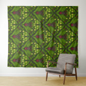 クワガタとシダ、緑葉の花 タペストリー (インサイチュ(横))