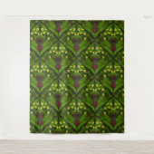 クワガタとシダ、緑葉の花 タペストリー (正面)