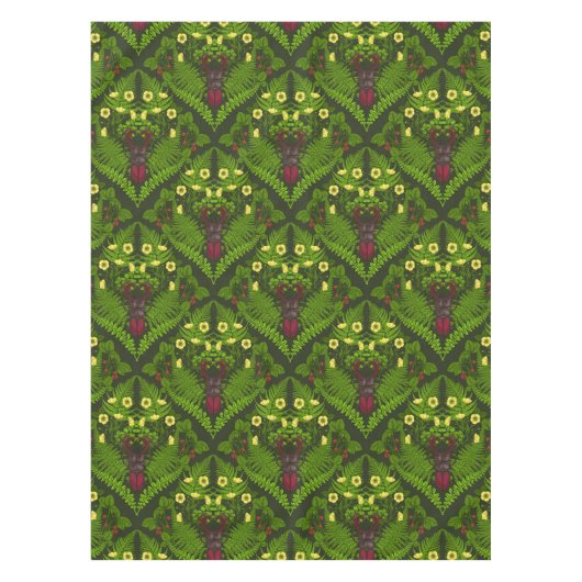 クワガタとシダ、緑葉の花 テーブルクロス (正面)