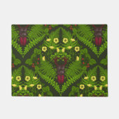 クワガタとシダ、緑葉の花 ドアマット (正面)