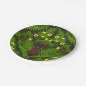 クワガタとシダ、緑葉の花 ペーパープレート (アングル)