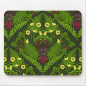 クワガタとシダ、緑葉の花 マウスパッド (正面)