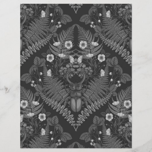 クワガタとシダ、黒と白 (裏面)