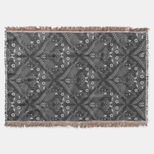 クワガタとシダ、黒と白 スローブランケット (正面)