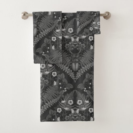 クワガタとシダ、黒と白 バスタオルセット (インサイチュ)