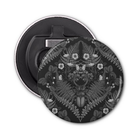 クワガタとシダ、黒と白 栓抜き (正面)