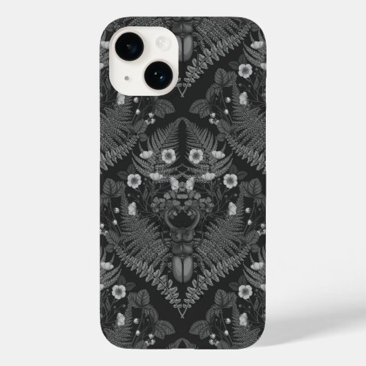 クワガタとシダ、黒と白 Case-Mate iPhoneケース (裏面)