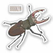 クワガタの漫画イラストレーション シール (正面)