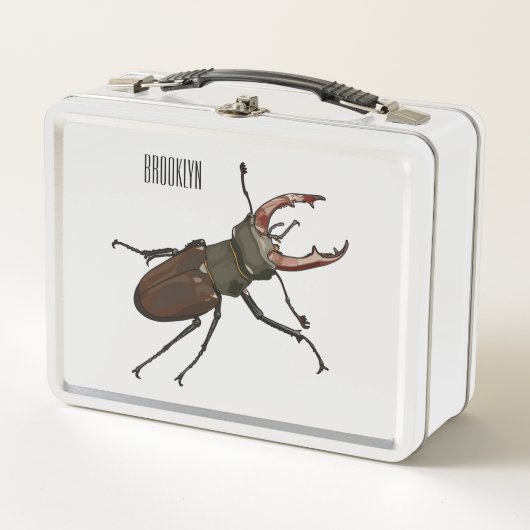 クワガタの漫画イラストレーション メタルランチボックス (正面)
