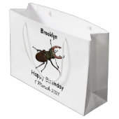 クワガタの漫画イラストレーション ラージペーパーバッグ (裏面アングル)