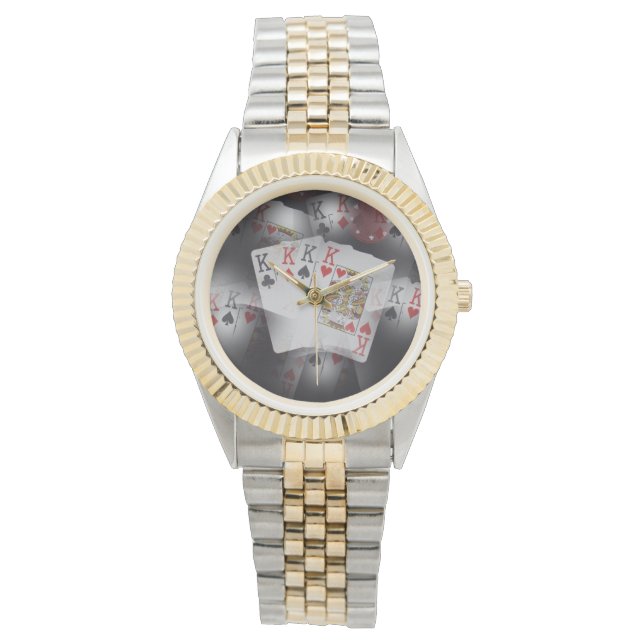 クワッドキングポーカーカードのパターン 腕時計 (正面)