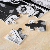 クワッドスケートバラ白黒デザイン ジグソーパズル (側面)