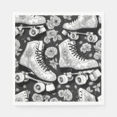 クワッドスケート、バラ、白黒デザイン。 スタンダードランチョンナプキン (正面)