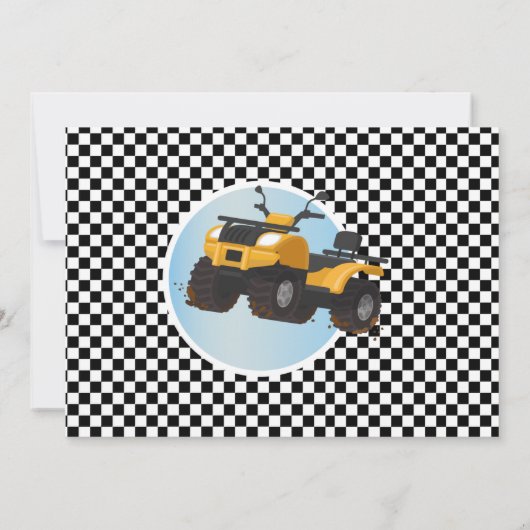 クワッドバイク誕生日招待状乗馬マッドおもしろい写真 招待状 (裏面)