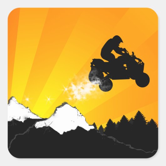 クワッド。オレンジサンセット。 スクエアシール (正面)