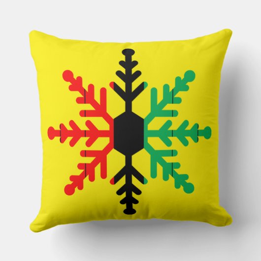 クワンザアスノーフレークブライトレッドブラックグリーンイエロー クッション (裏面)