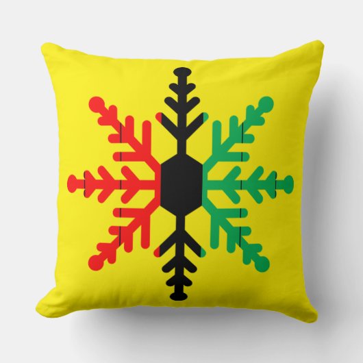 クワンザアスノーフレークブライトレッドブラックグリーンイエロー クッション (正面)
