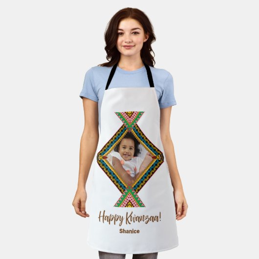 クワンザカスタムア明るい色のダイヤモンドパター エプロン (着用した状態)