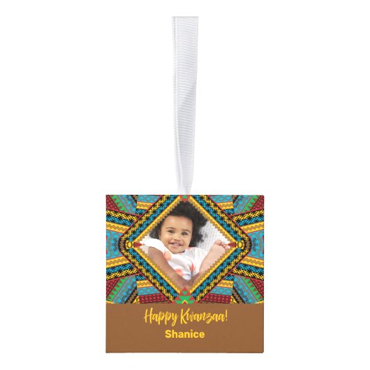 クワンザカスタムア明るい色のダイヤモンドパター キューブオーナメント (右)