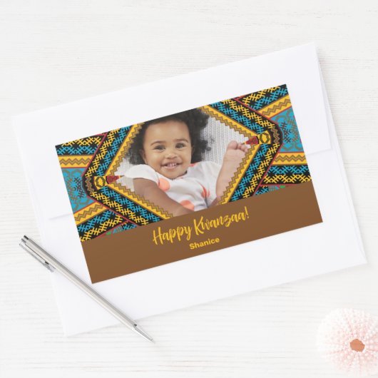 クワンザカスタムア明るい色のダイヤモンドパター 長方形シール (封筒)