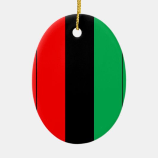 クワンザカラーズレッド黒緑ストライプ模様 セラミックオーナメント (正面)