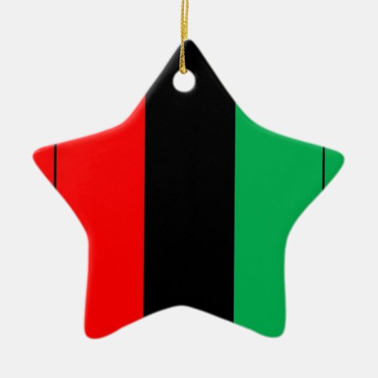 クワンザカラーズレッド黒緑ストライプ模様 セラミックオーナメント (正面)