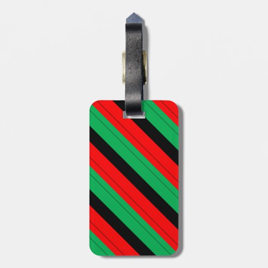 クワンザカラーズレッド黒緑ストライプ模様 ラゲッジタグ (裏面縦)