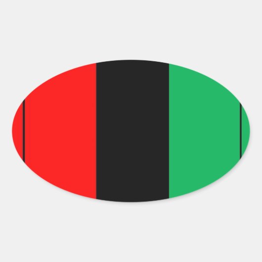 クワンザカラーズレッド黒緑ストライプ模様 楕円形シール (正面)