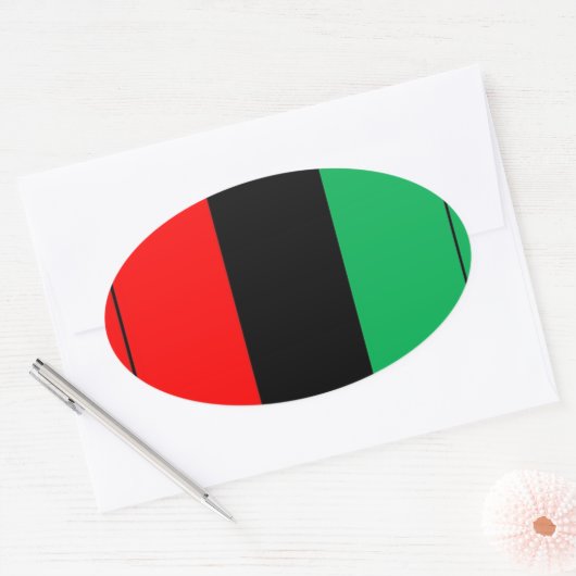 クワンザカラーズレッド黒緑ストライプ模様 楕円形シール (封筒)