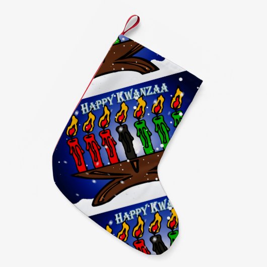 クワンザローソンドルキナーラ雪と挨拶 スモールクリスマスストッキング (正面 (吊り時))