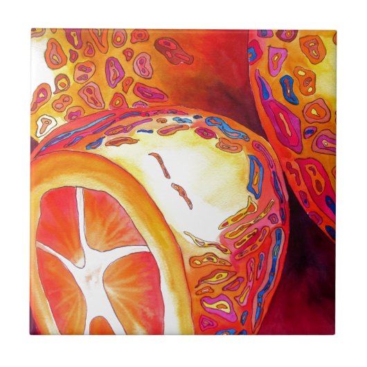 クンカッツオレンジ柑橘類の水彩フルーツアート タイル (正面)