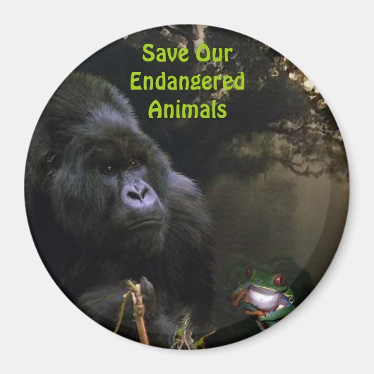 クンガマウンテンゴリラ&カエル野生動物アートマグネット マグネット (正面)